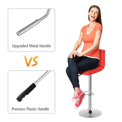 Costway Set Of 2 Bar Stools Adjustable Swivel Kitchen Counter Bar Chair PU Leather Red Full Back - Image 6