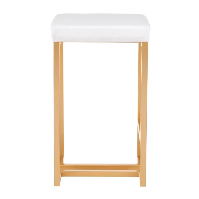 Set Of 2 Midas 26" Contemporary Glam Counter Height Barstool Gold/White Velvet Cushion - LumiSource - Image 2