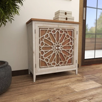 Natural Geometric Patterned Wood Cabinet Brown - Olivia & May - Image 8