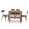 JOMEED 6 Piece Industrial Style Stainless Metal Frame Kitchen Dining Room Table, Chairs, & Bench Furniture Set With Storage, Brown