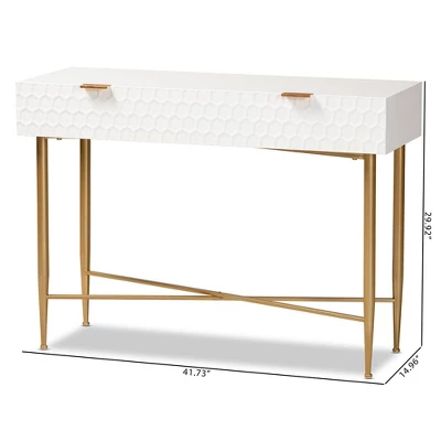 Galia Wood And Metal 1 Drawer Console Table White/Gold - Baxton Studio - Image 10
