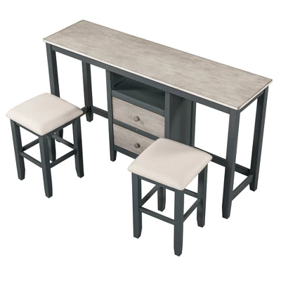 Rustic 3-Piece Counter Height Wood Dining Table Set With 2 Storage Drawers And 2 Stools-ModernLuxe - Image 2