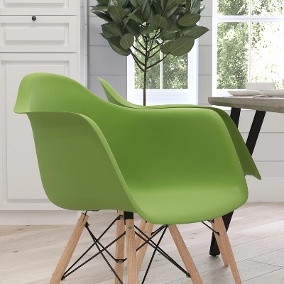 Merrick Lane Polypropylene Accent Chair With Gently Curved Arms And Metal Braced Wooden Legs - Image 2