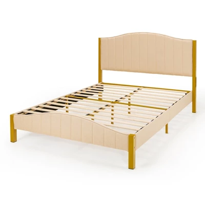 Costway FullQueen Size Upholstered Bed Frame Mattress Foundation Platform Quilted Headboard - Image 10