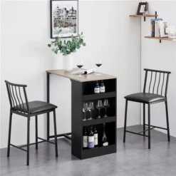 Yaheetech 3pcs Vintage Space-saving Counter Table Set With 3-layer Side Storage Shelf For Kitchen