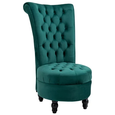 HOMCOM Retro High Back Armless Royal Accent Chair Fabric Upholstered Tufted Seat For Living Room, Dining Room And Bedroom - Image 9