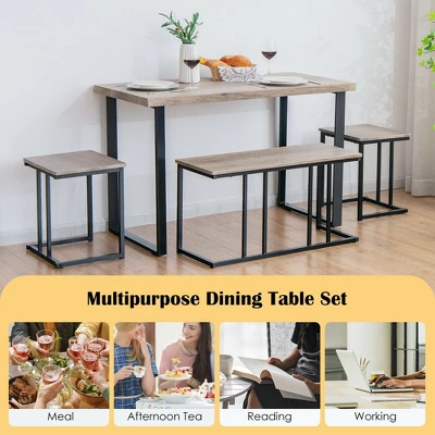 Costway 4-Piece Dining Table Set Industrial Dinette Set Kitchen Table W/Bench & 2 Stools - Image 6