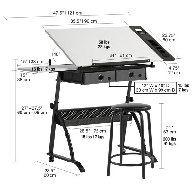 Core Drawing Table And Stool Set Charcoal Black/White - Studio Designs - Image 20