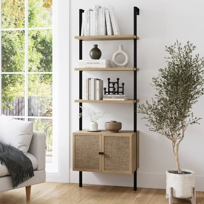 73" 3 Tier Rattan Ladder Bookshelf With Storage - Nathan James - Image 5