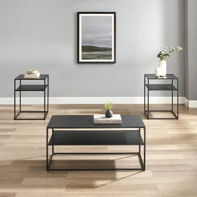 3pc Braxton Coffee And Accent Table Set Matte Black - Crosley - Image 5