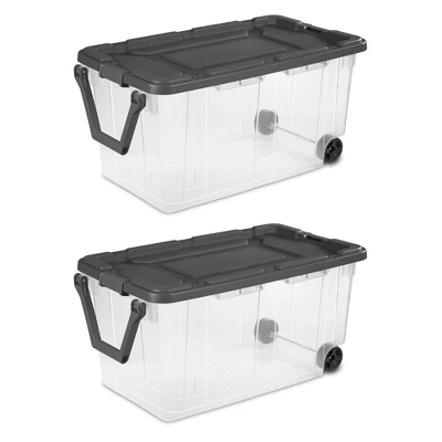 Sterilite 160 Quart Latching Stackable Bedroom Closet Playroom Wheeled Storage Box Container Bin With Gray Lid And Clear Sides - Image 5