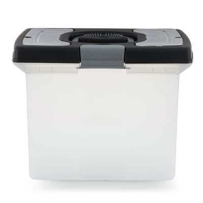 Gracious Living Portable Stackable File Storage Caddy W/ Comfort Grip Handles And Accessory Compartment, For Letter Size Hanging File Folders