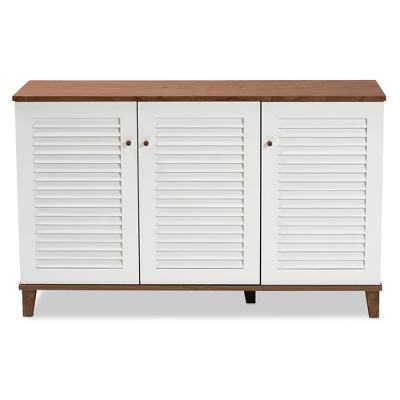 Coolidge 8 Shelf Wood Shoe Cabinet White/Walnut - Baxton Studio - Image 2