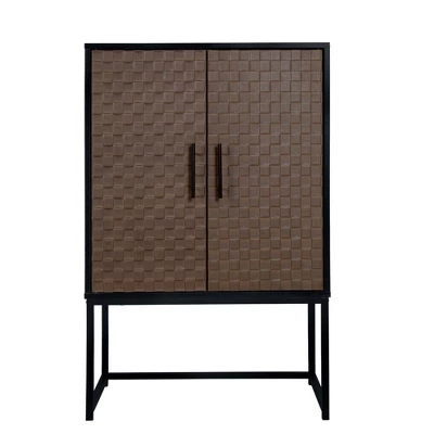 Arina 2 Door Leatherette With Bands Weaving Vision High Accent Cabinet With Adjustable Shelf - The Pop Home - Image 2
