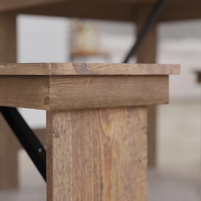 Merrick Lane Antique Solid Pine Folding Farmhouse Style Bench - Image 6