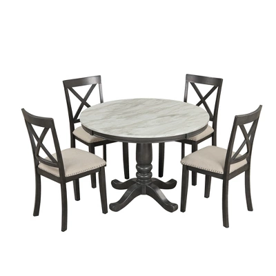 5-Piece Dining Set With Solid Wood Table And 4 Chairs, Gray - ModernLuxe - Image 4
