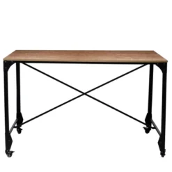 Industrial Style Home Office Desk With Rectangular Wooden Top And Metal Legs Brown/Bronze - Benzara