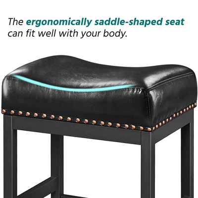 Yaheetech 26"H Bar Stools Faux Leather Counter Height Stools With Nailhead Trims Set Of 2, Black - Image 5