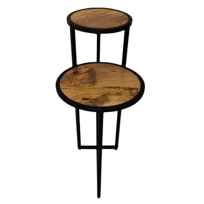Two Tier Round Wooden Side Table With Metal Frame Brown/Brass - The Urban Port