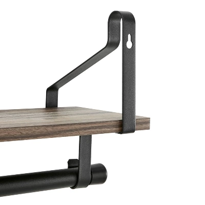 6 Hook Amelia Wall Shelf With Hanging Rod Black/Rustic - Danya B. - Image 5
