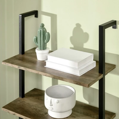 HOMCOM Industrial 5 Tier Ladder Shelf, Wall Mount Storage Shelves Bookcase With Metal Frame, Corner Unit, Plant Flower Rack For Living Room, Balcony, Brown - Image 4