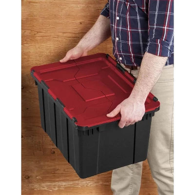 Sterilite 12 Gallon/45 Liter Hinged Lid Industrial Tote, Red Lid (18 Pack) - Image 2