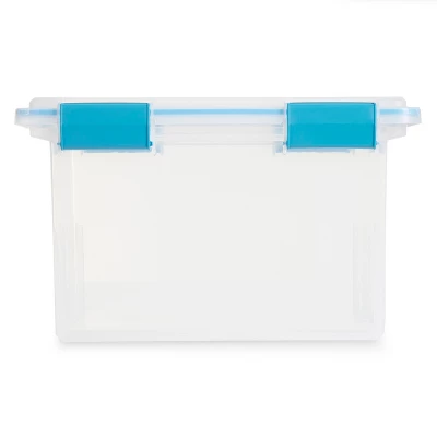 Sterilite 32 Quart Stackable Clear Plastic Storage Tote Container With Blue Gasket Latching Lid For Home And Office Organization, Clear - Image 2