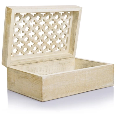 Mela Artisans Wood Keepsake Box With Hinged Lid In Trellis Design White Finish, 9 X 6 X 3.5 Inch, Large - Image 2