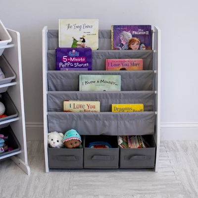 Kids' Bookshelf 4 Tier Book Storage And Fabric Bin Organizer - Humble Crew - Image 7