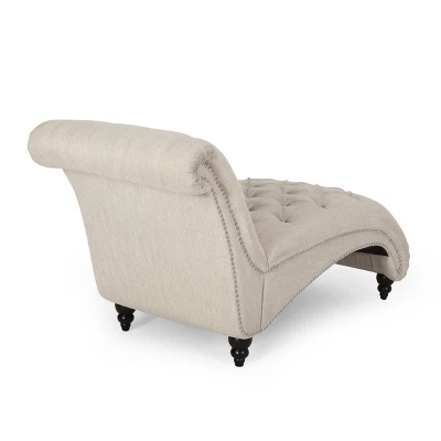 Varnell Contemporary Fabric Button Tufted Chaise Lounge Beige/Dark Brown - Christopher Knight Home - Image 2