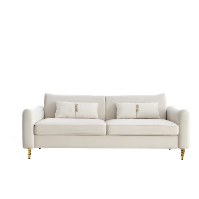 80.3" Modern Velvet Tufted Sofa With 2 Pillows And Gold Legs - ModernLuxe - Image 5