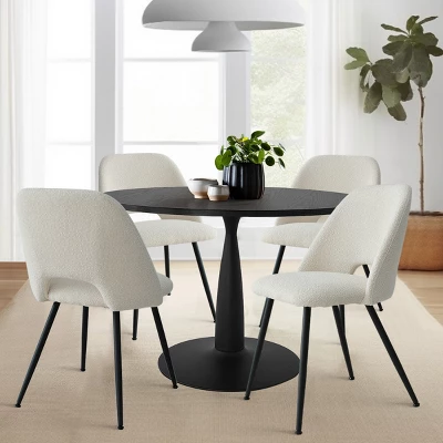 Haven+Edwin 5-Piece Black Round-Shaped Dining Table Set With 4 Upholstered Bouclé Fabric Dining Chair With Black Legs-The Pop Maison - Image 8