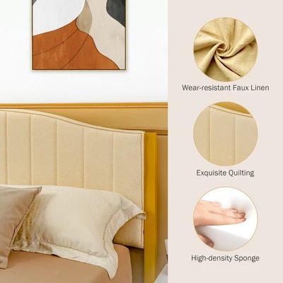 Costway FullQueen Size Upholstered Bed Frame Mattress Foundation Platform Quilted Headboard - Image 8