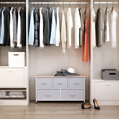 HOMCOM 40" L 5 Drawer Horizontal Storage Cube Dresser Unit Bedroom Organizer Livingroom Shelf Tower With Fabric Bins - Image 2