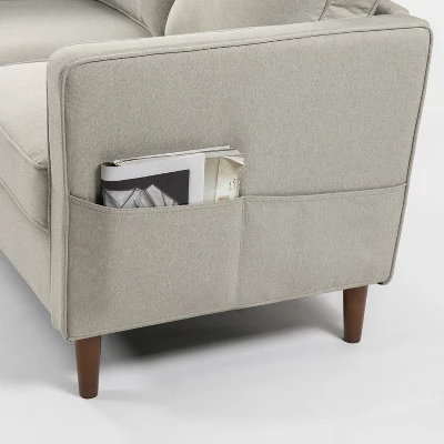 Hana Modern Linen Fabric Loveseat With Armrest Pockets Sand Gray - Mellow - Image 2