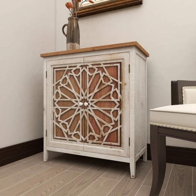 Natural Geometric Patterned Wood Cabinet Brown - Olivia & May - Image 5