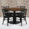 Flash Furniture 36'' Square Walnut Laminate Table Set With Round Base And 4 Ladder Back Metal Chairs - Black Vinyl Seat