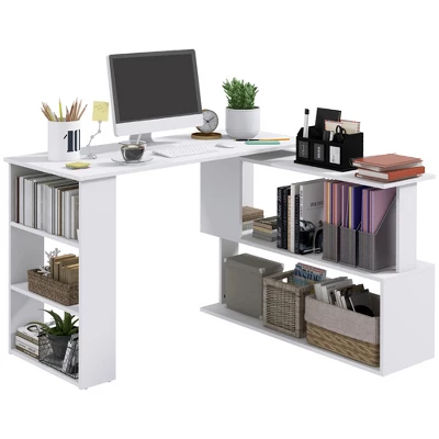 HOMCOM 360° Rotating Home Office Desk L Shaped Corner Computer Desk With Storage Shelves, Writing Table Workstation - Image 10