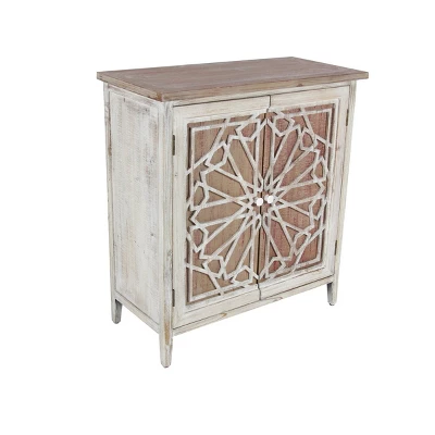 Natural Geometric Patterned Wood Cabinet Brown - Olivia & May - Image 18