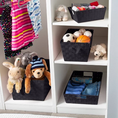 Simplify Large 13" Woven Strap Storage Bin Black - Image 5