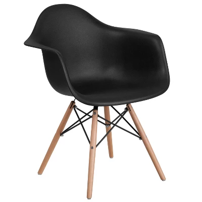Merrick Lane Polypropylene Accent Chair With Gently Curved Arms And Metal Braced Wooden Legs - Image 7