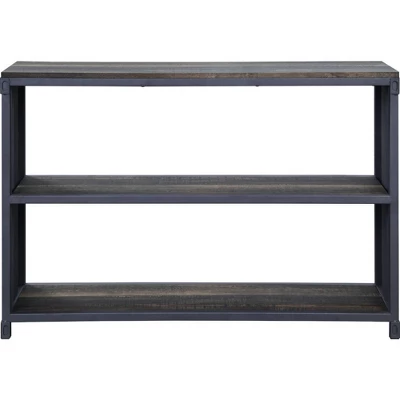 32" MDF 3 Tier Bookshelf With Metal Container Style Gray/Brown - Benzara