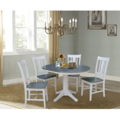 36" Valerie Round Extendable Dining Table With 4 Chairs White/Heather Gray - International Concepts