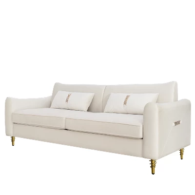 80.3" Modern Velvet Tufted Sofa With 2 Pillows And Gold Legs - ModernLuxe - Image 6