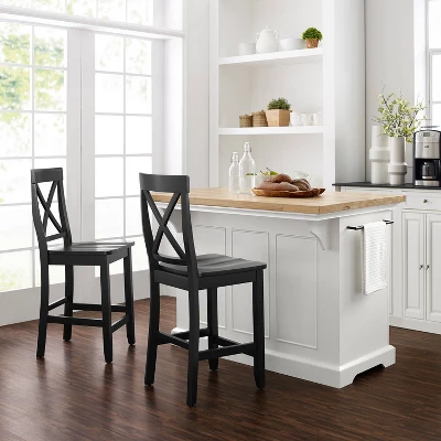 Julia Wood Top Island With 2 X-Back Stools - Crosley - Image 2