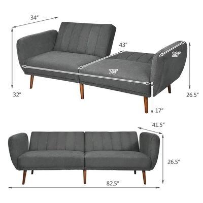 Costway Convertible Futon Sofa Bed Adjustable Couch Sleeper W/ Wood Legs NavyGreyYellow - Image 3