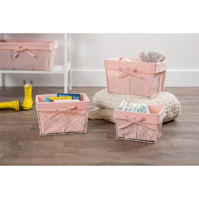 Design Imports Set Of 5 Antique White Chicken Wire Liner Baskets Blush - Image 5