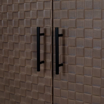 Arina 2 Door Leatherette With Bands Weaving Vision High Accent Cabinet With Adjustable Shelf - The Pop Home - Image 6