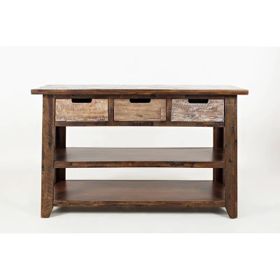 Wooden Sofa Table With 3 Drawers & 2 Shelves Brown - Benzara - Image 3