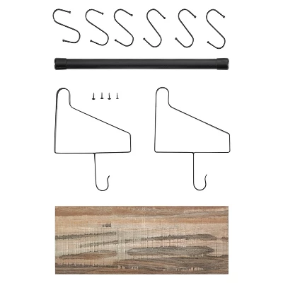 6 Hook Amelia Wall Shelf With Hanging Rod Black/Rustic - Danya B. - Image 6